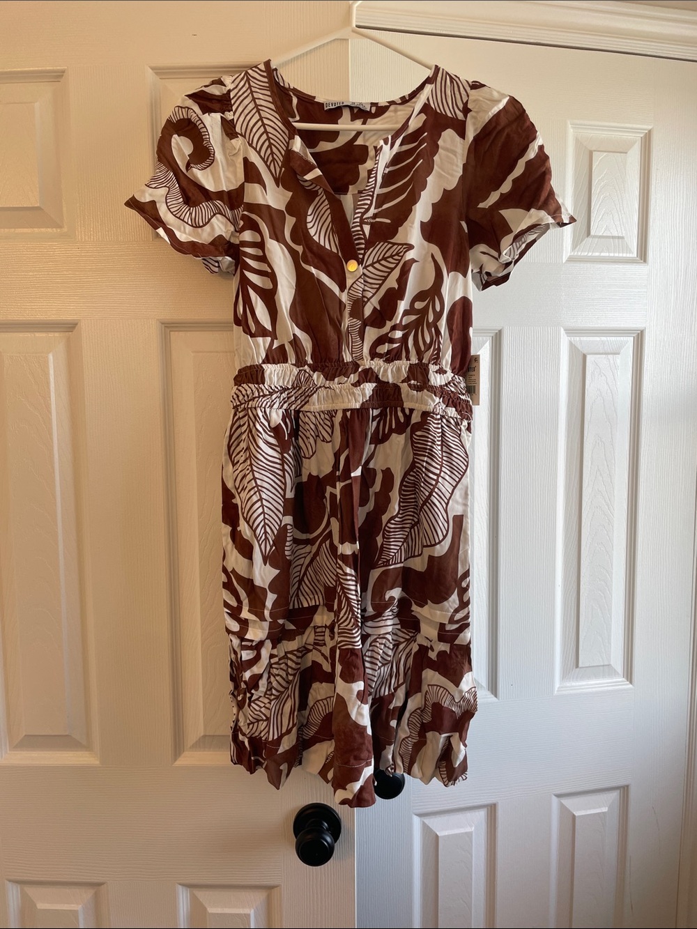 Brown and Cream Short Sleeve Print Dress